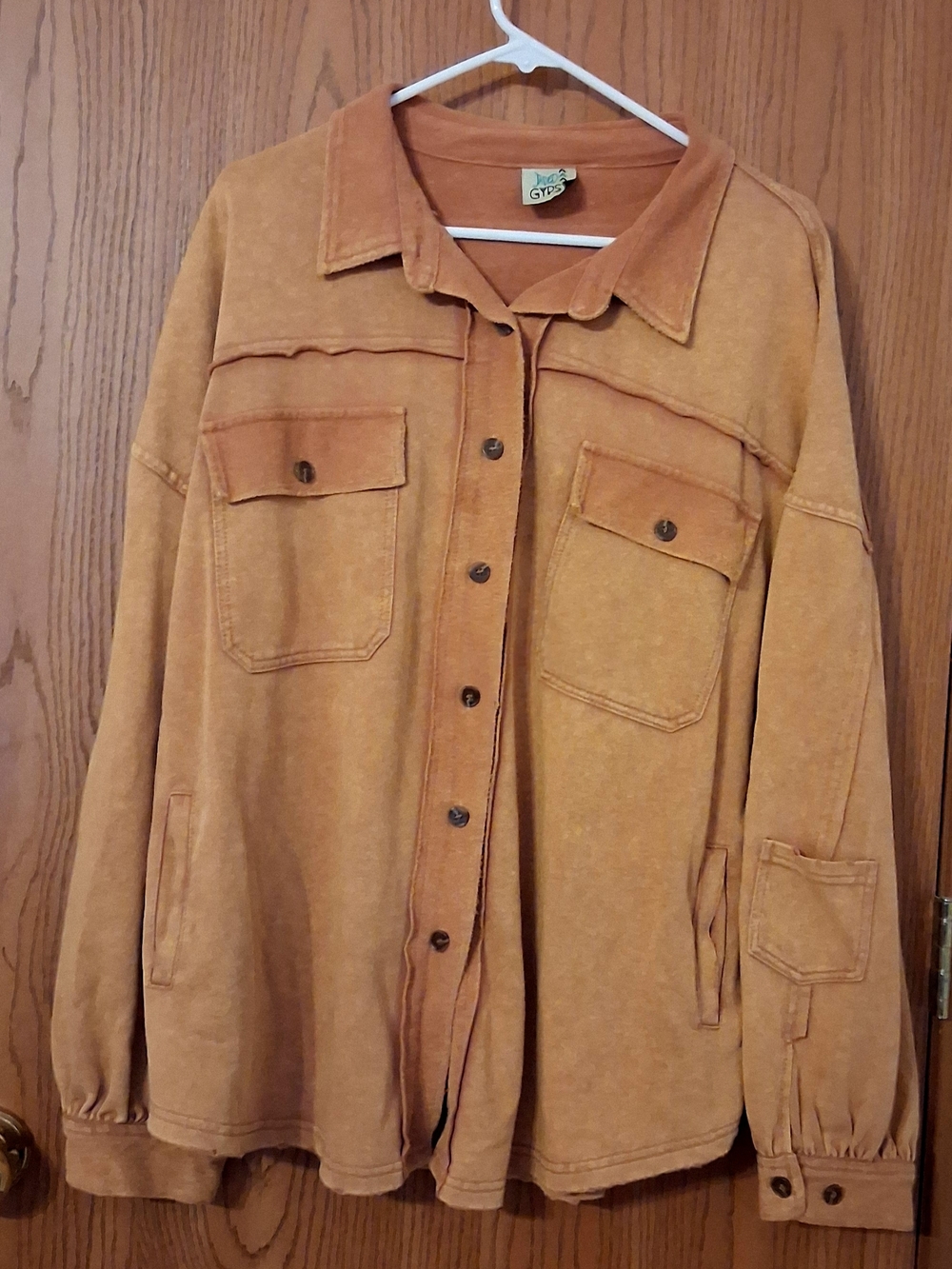 JADED GYPSY Oversized Rust Orange Button-Front Jean Jacket